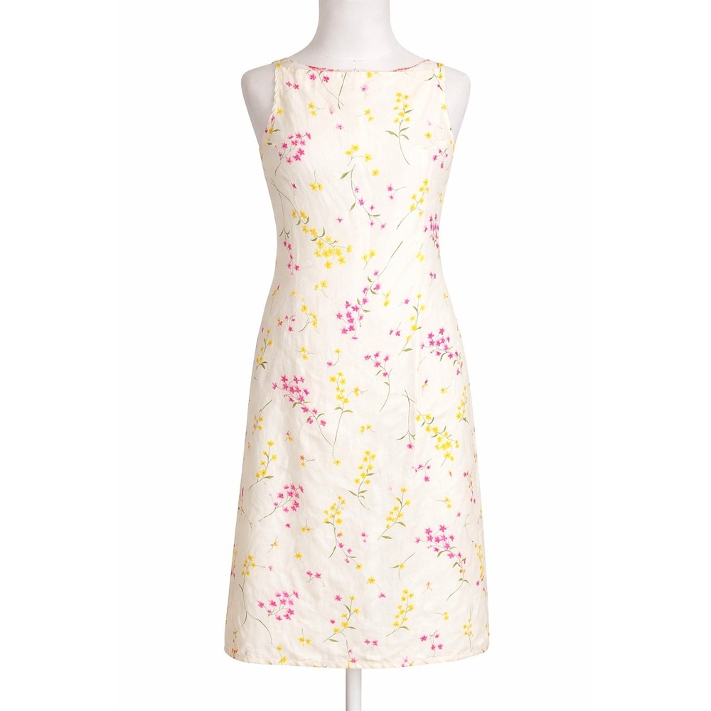 Vintage Neiman Marcus Sz 14 XL‎ Cream 100% Silk Floral Sheath Knee Length Dress